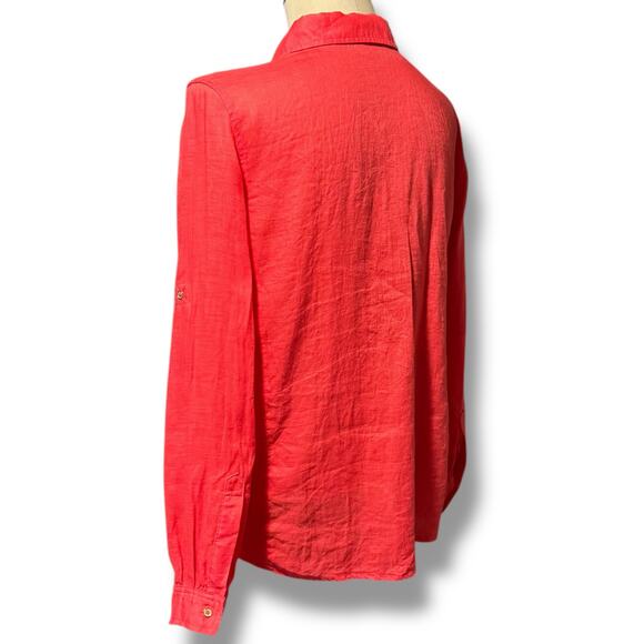 Calvin Klein Roll-Tab Long Sleeve Button Up Linen Pink Large - Picture 3 of 8